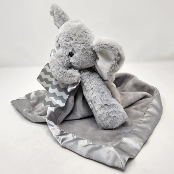 Bearington Baby Collection Gray Elephant Lovey Plush Security Blanket Satin Line - Picture 2 of 7